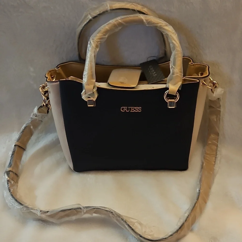 GUESS Bon Bon Faux Leather Two-tone Double Handle Satchel Bag